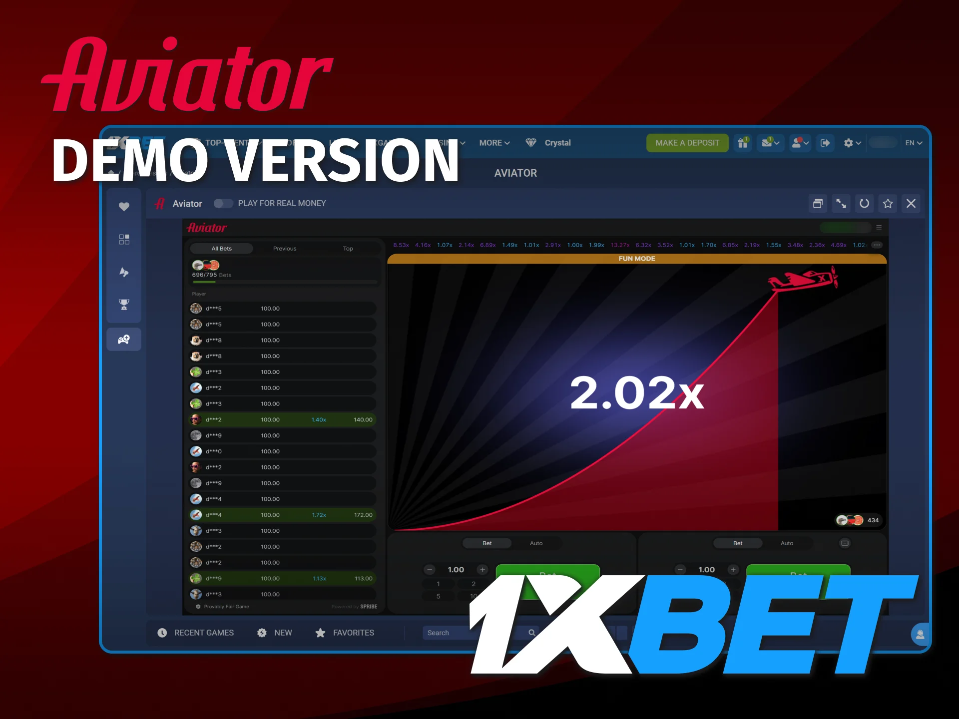 Use the 1xBet Kenya demo mode to learn Aviator game.
