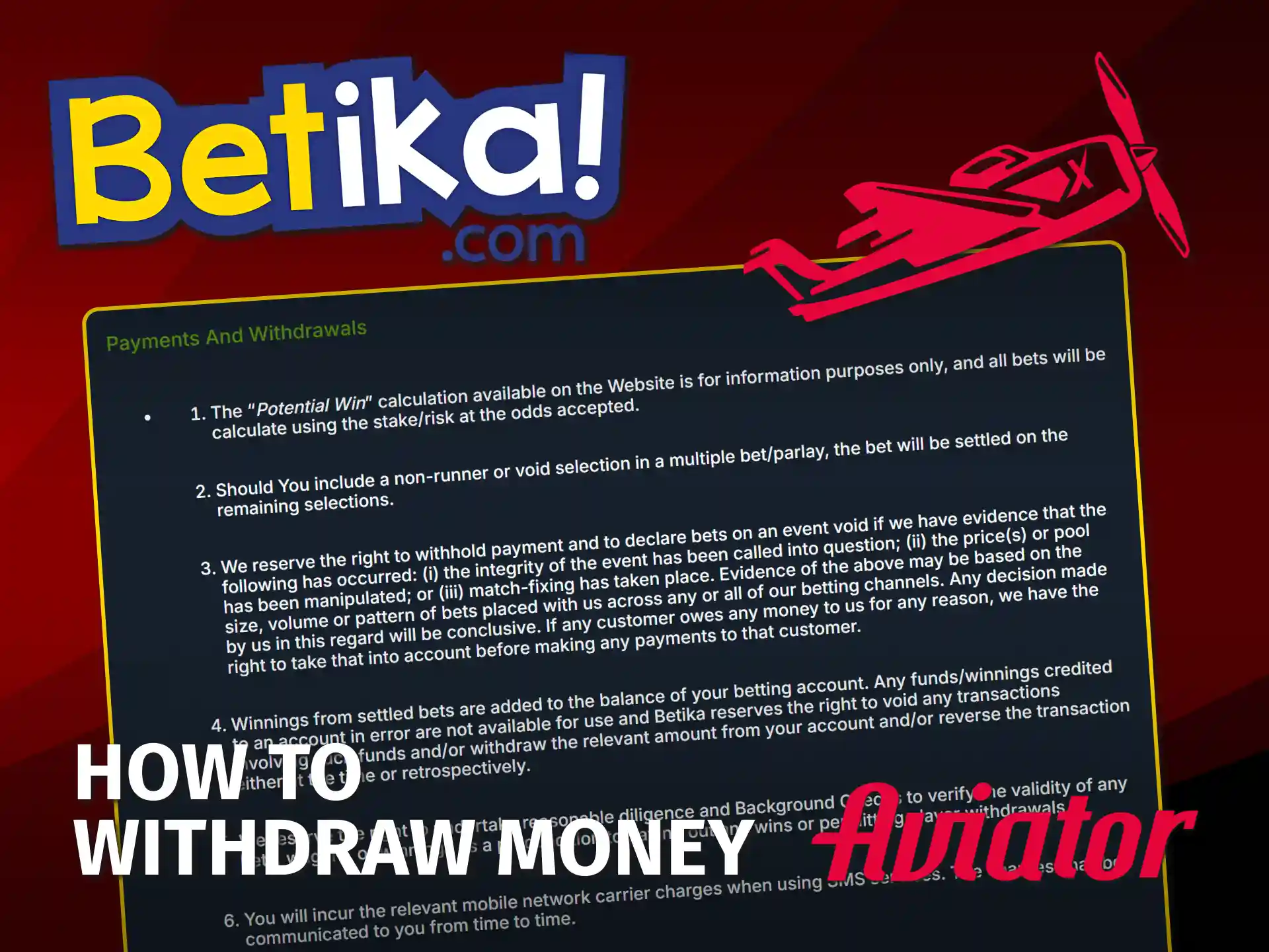 Follow simple steps to withdraw Betika Aviator winnings in Kenya.