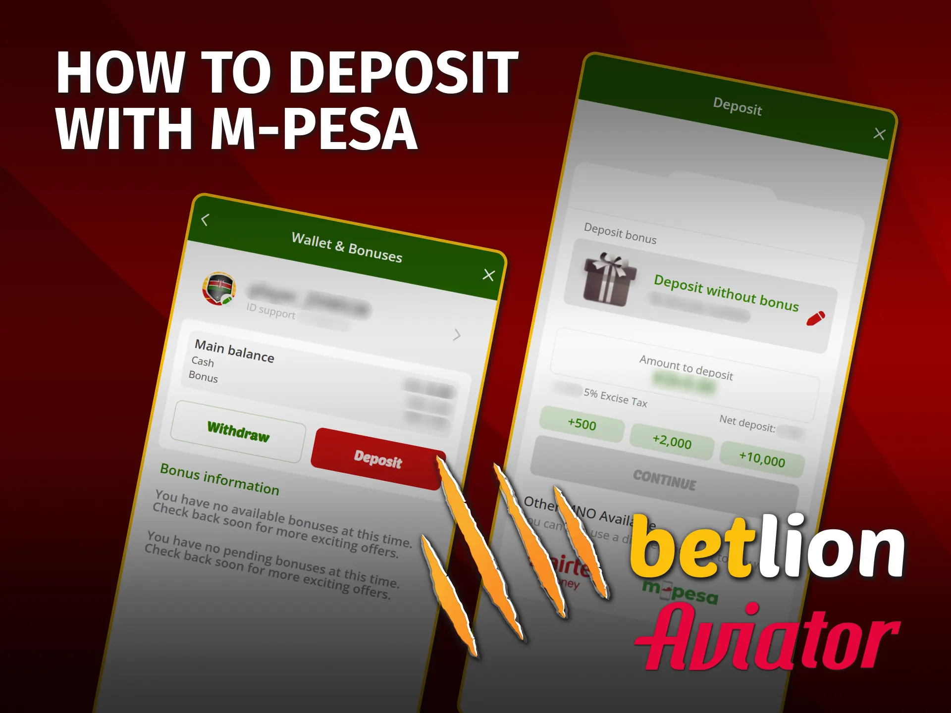 Use M-Pesa Paybill to fund your BetLion Aviator Kenya account.