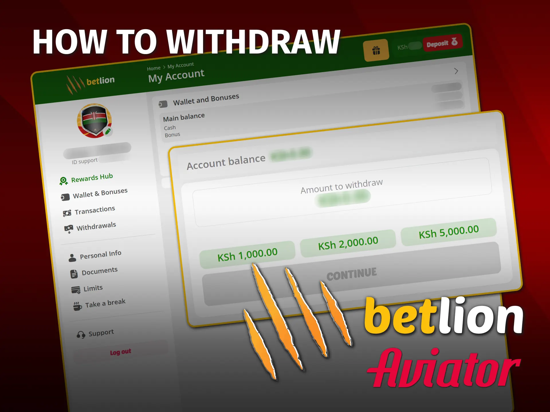 Securely withdraw your BetLion Aviator cash online in Kenya.