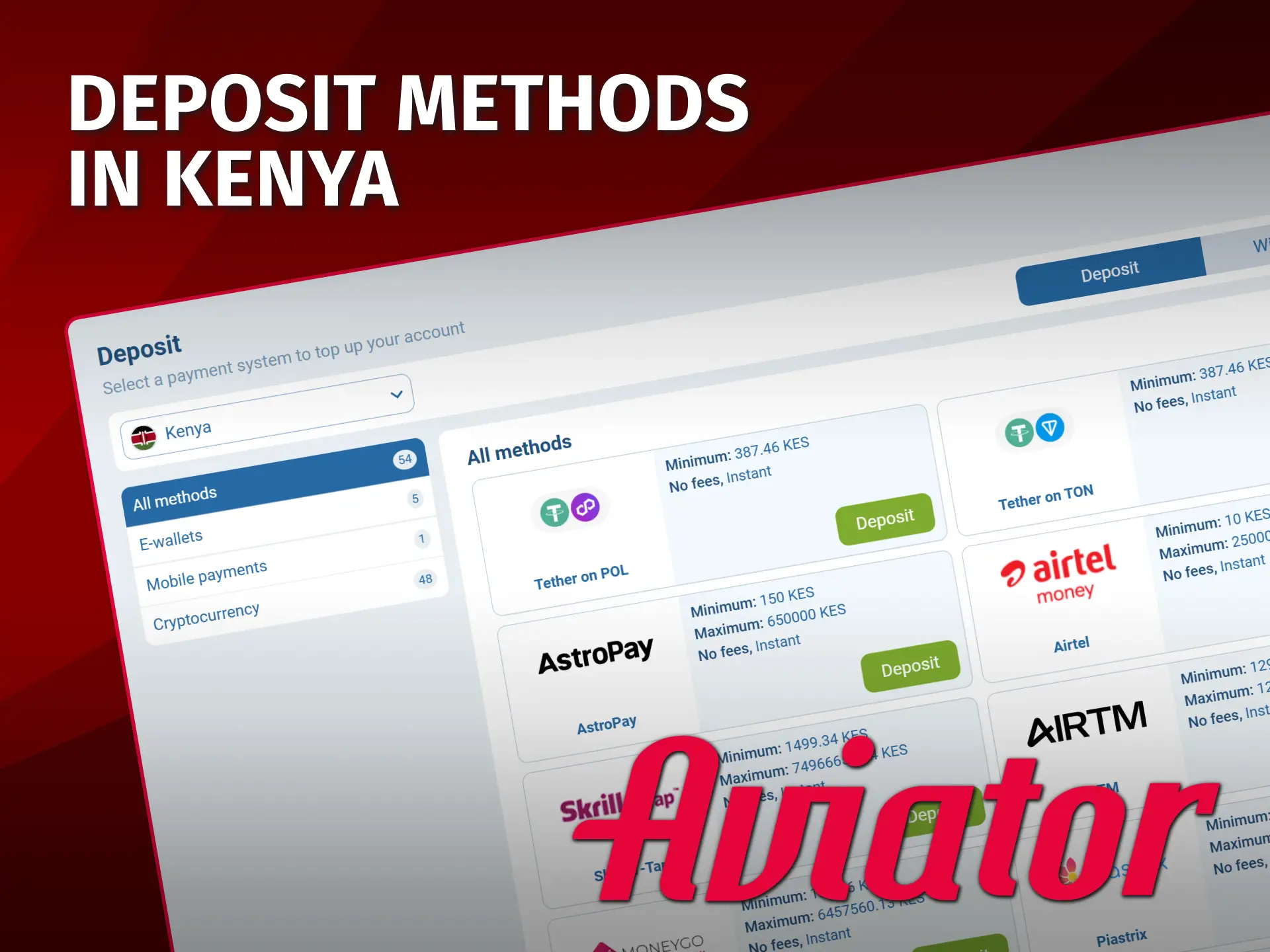 Choose the best deposit method for playing Aviator Kenya official.