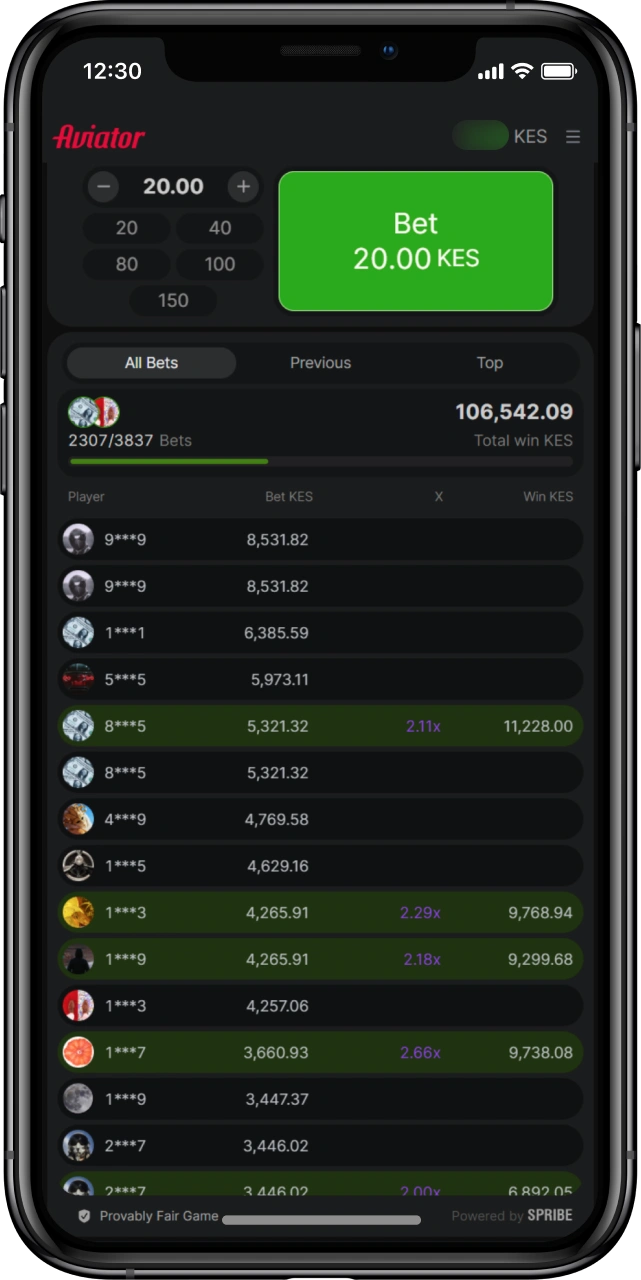 Observe Aviator game bet statistcs in real time in Kenya.